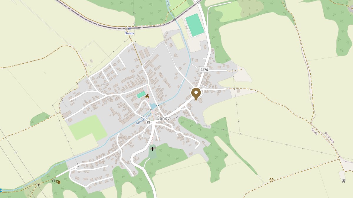Mapa s vyznačenou polohou provozovny Šanov 212, 270 31 Senomaty